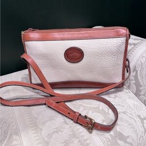 Vintage Dooney & Bourke White and Brown Leather Crossbody Bag